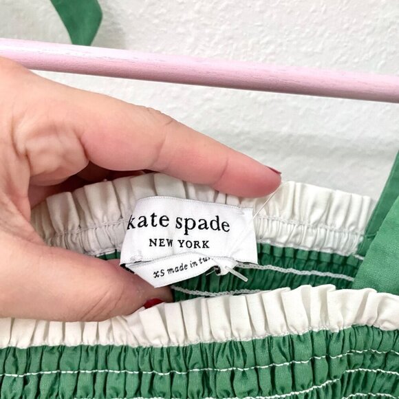 NWT Kate Spade Beach Time Stripe Smocked Top Green Bean Size XS - Picture 3 of 7